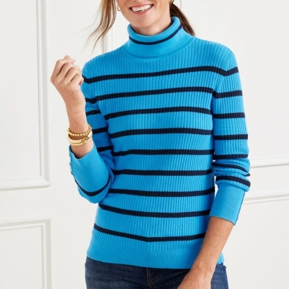 Talbots Ribbed Turtleneck Bar Stripe Top Size M - Picture 1 of 9